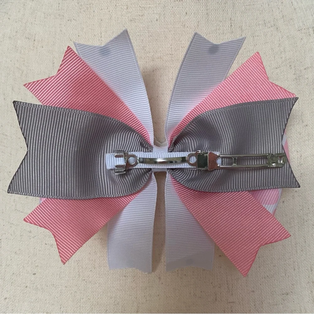 Artisan Hand Crafted Pink Hair Bow Snowflake Winter Theme Print
